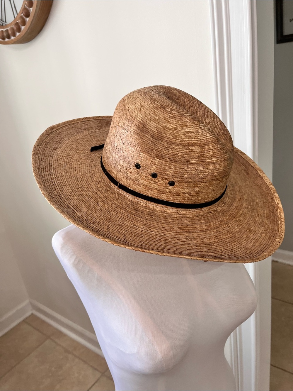 VTG Turner Hat Company Ranger Wide Brim Palm Leaf Straw Cowboy Hat Unisex